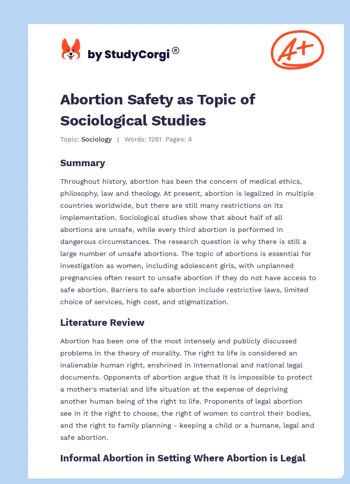 Abortion Safety as Topic of Sociological Studies. Page 1