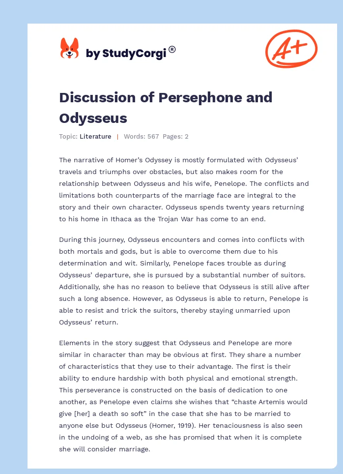 Discussion of Persephone and Odysseus. Page 1