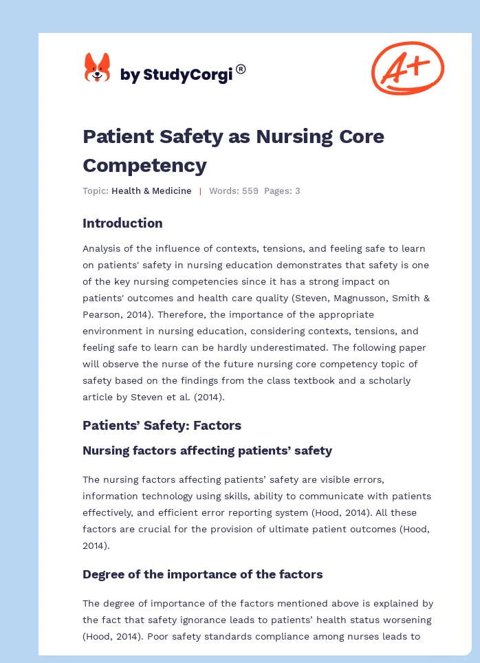 Patient Safety as Nursing Core Competency. Page 1