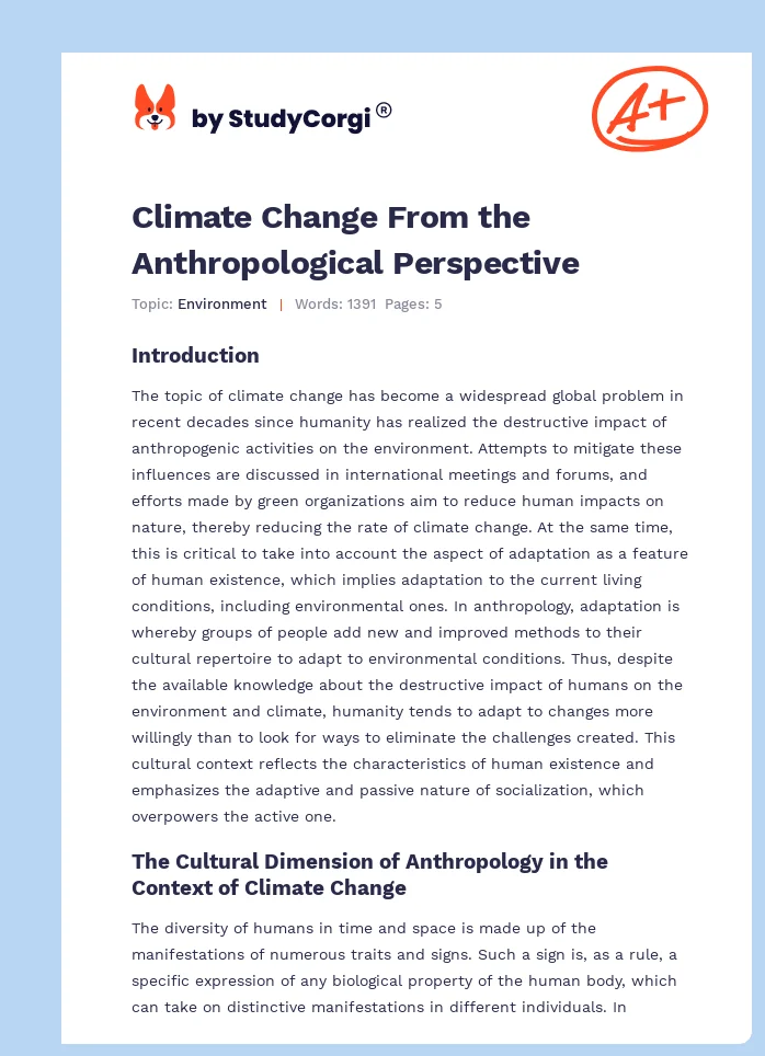 Climate Change From the Anthropological Perspective. Page 1