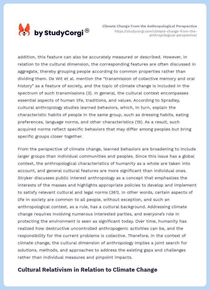Climate Change From the Anthropological Perspective. Page 2