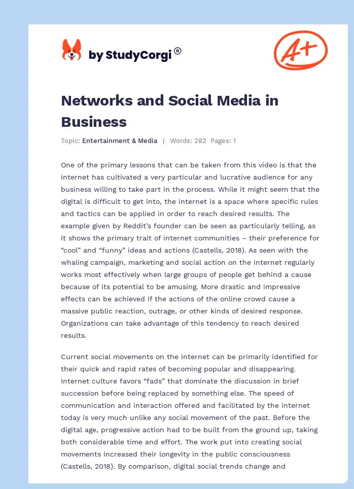 Networks and Social Media in Business. Page 1