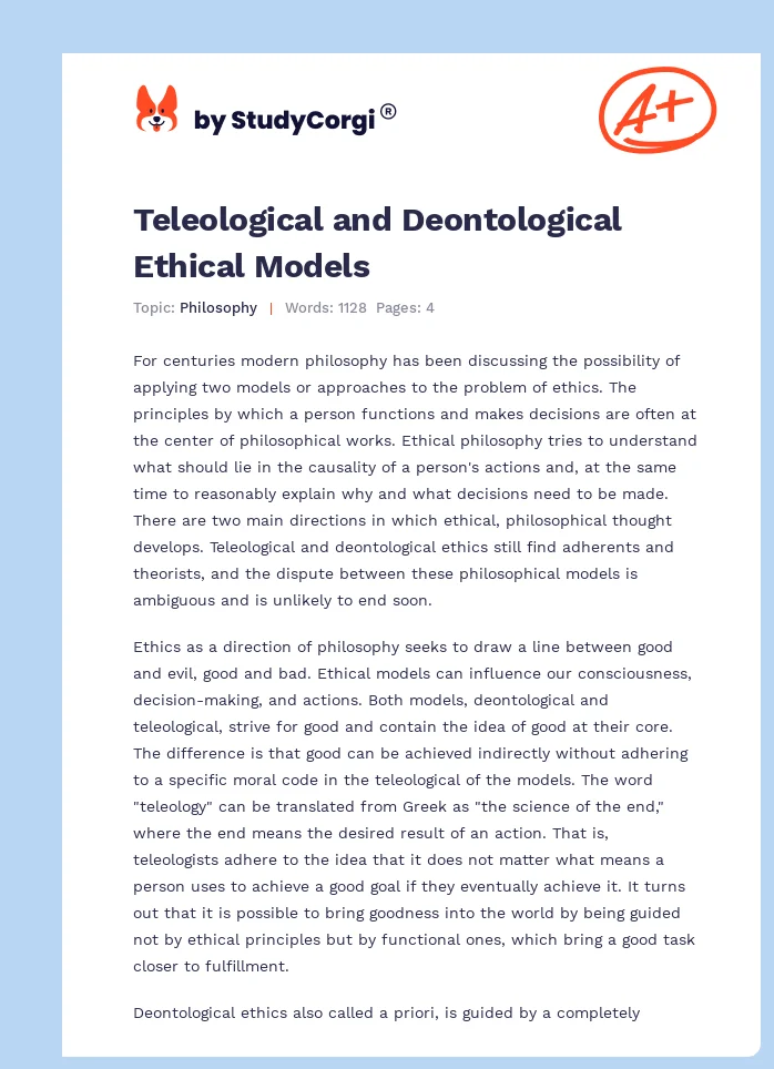 Teleological and Deontological Ethical Models. Page 1