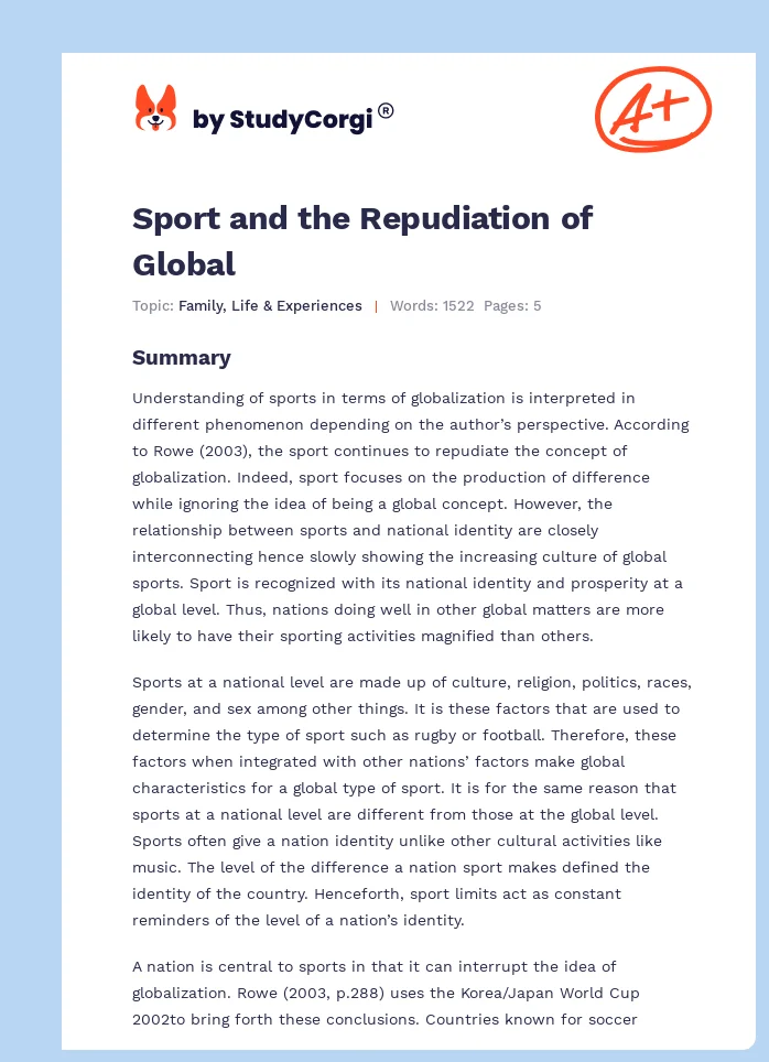 Sport and the Repudiation of Global. Page 1