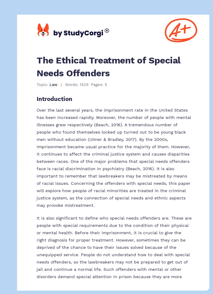 The Ethical Treatment of Special Needs Offenders. Page 1
