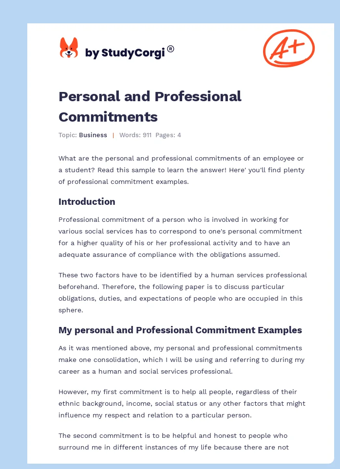 Personal and Professional Commitments. Page 1