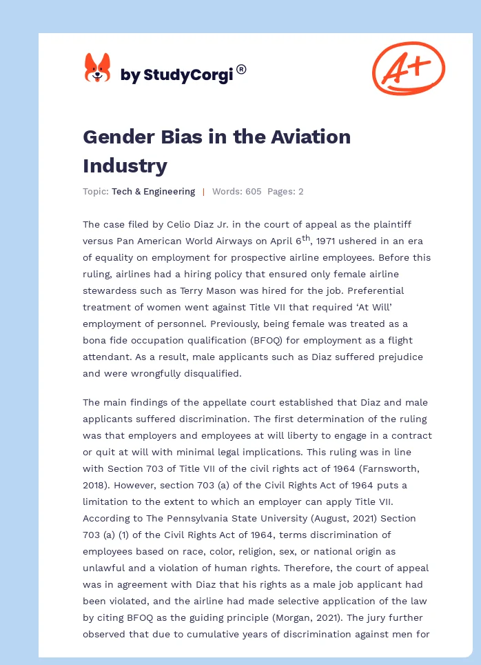 Gender Bias in the Aviation Industry. Page 1