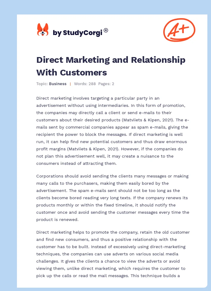 Direct Marketing and Relationship With Customers. Page 1