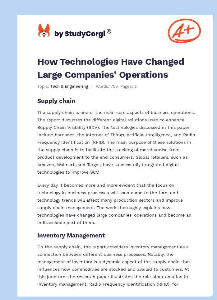 How Technologies Have Changed Large Companies’ Operations. Page 1