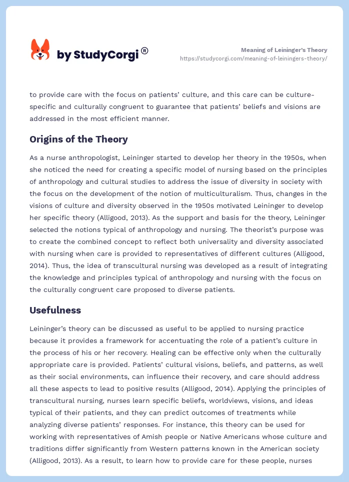 Meaning of Leininger’s Theory. Page 2