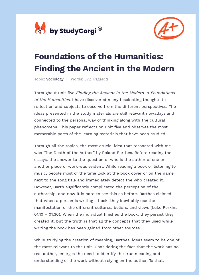 Foundations of the Humanities: Finding the Ancient in the Modern. Page 1