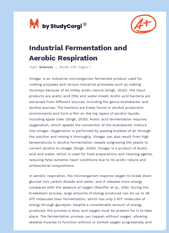 Industrial Fermentation and Aerobic Respiration. Page 1