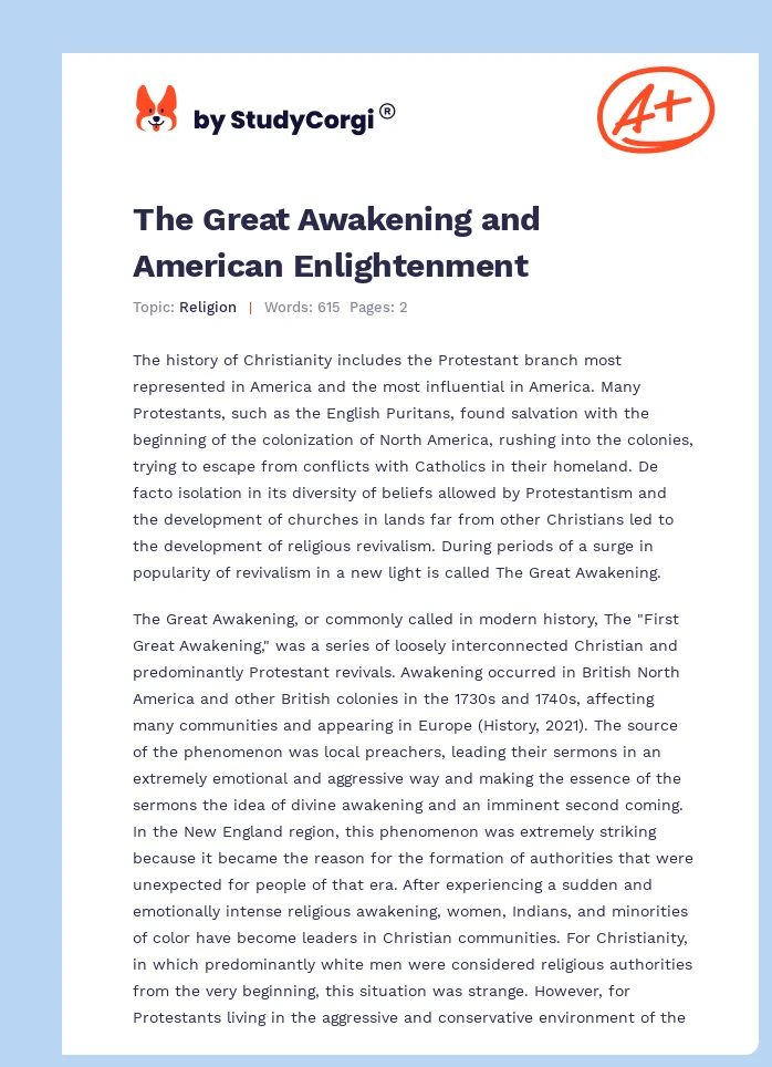 The Great Awakening and American Enlightenment. Page 1