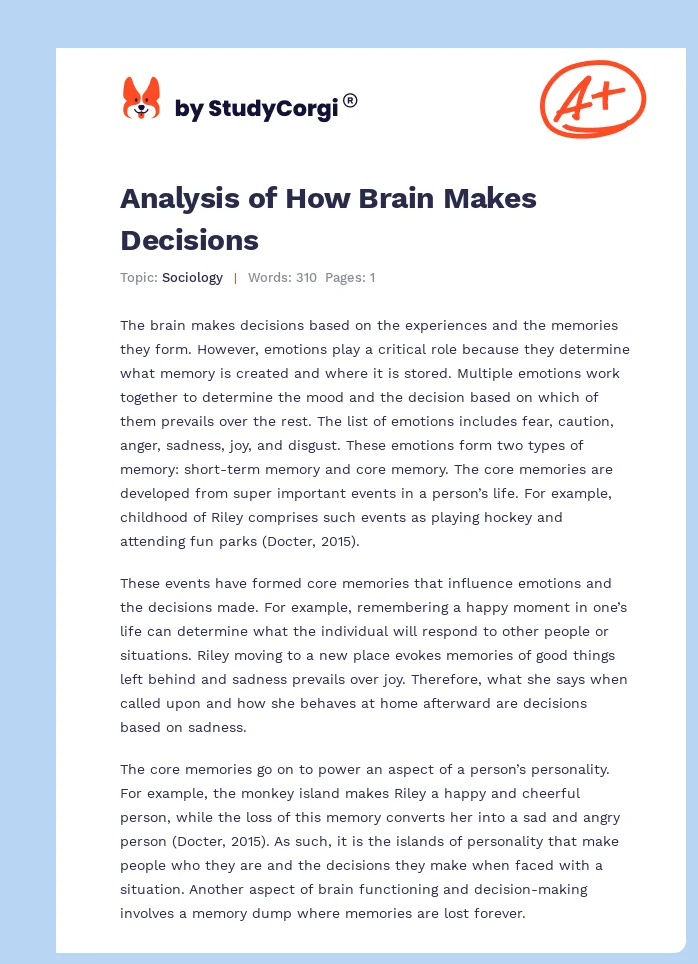 Analysis of How Brain Makes Decisions. Page 1