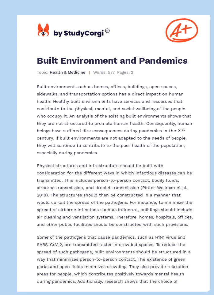 Built Environment and Pandemics. Page 1