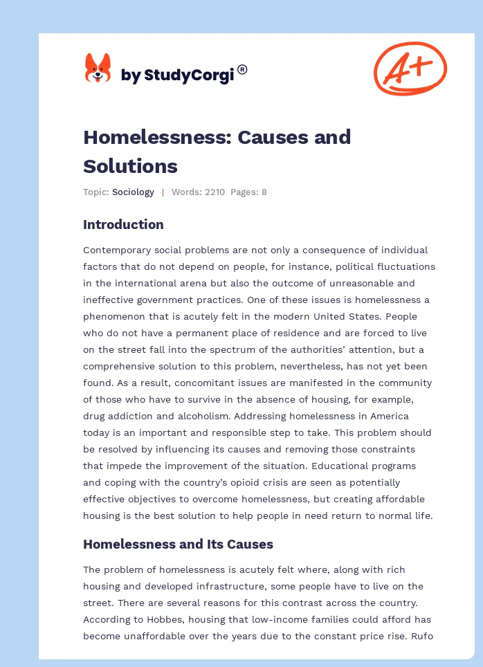 Homelessness: Causes and Solutions. Page 1
