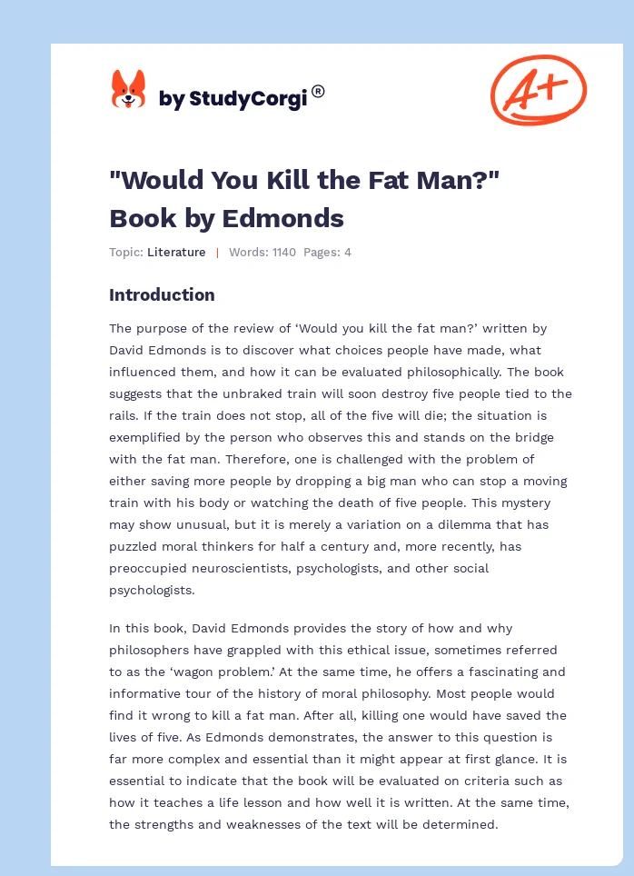 "Would You Kill the Fat Man?" Book by Edmonds. Page 1