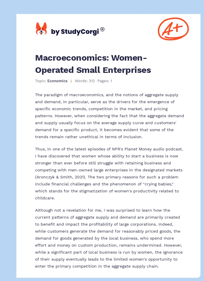 Macroeconomics: Women-Operated Small Enterprises. Page 1