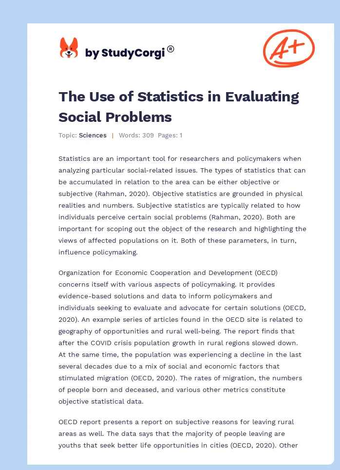 The Use of Statistics in Evaluating Social Problems. Page 1