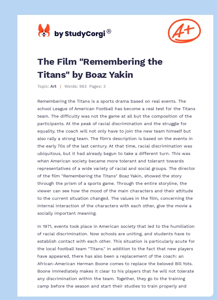 The Film "Remembering the Titans" by Boaz Yakin. Page 1
