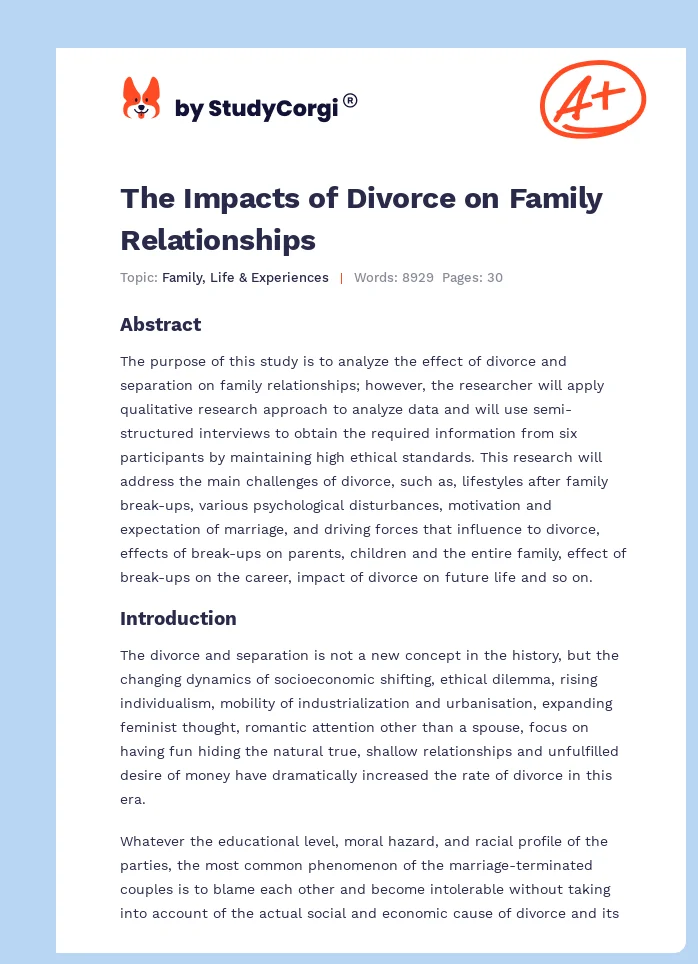 The Impacts of Divorce on Family Relationships. Page 1