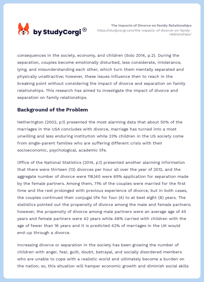 The Impacts of Divorce on Family Relationships. Page 2