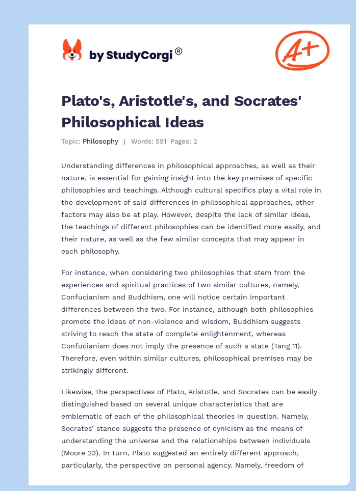 Plato's, Aristotle's, and Socrates' Philosophical Ideas. Page 1