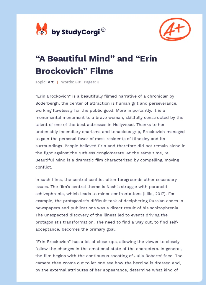 “A Beautiful Mind” and “Erin Brockovich” Films. Page 1