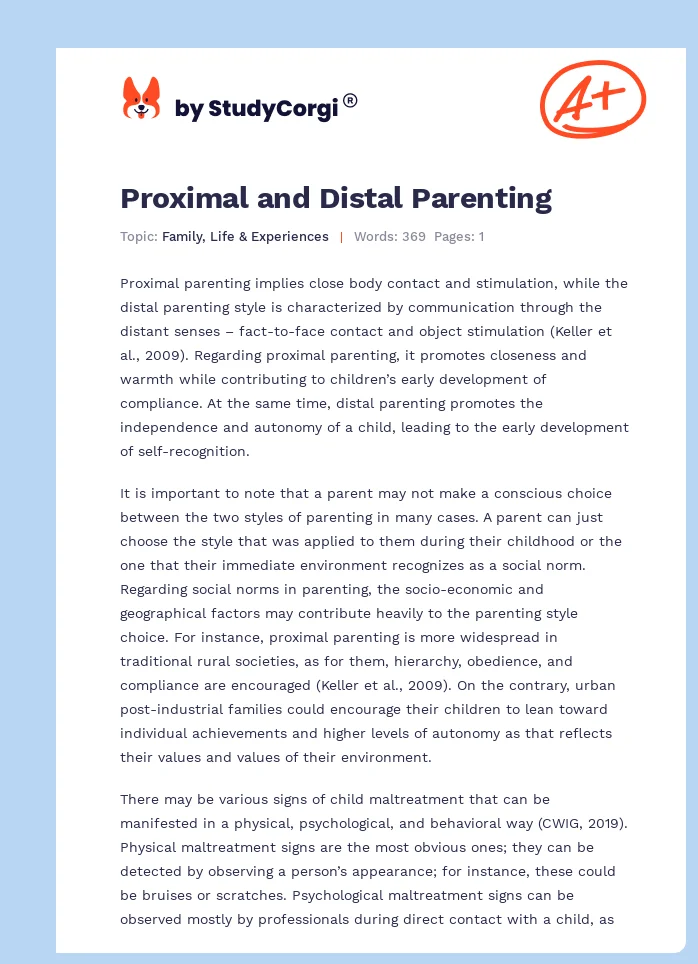 Proximal and Distal Parenting. Page 1