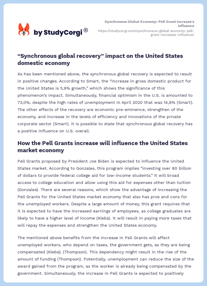 Synchronous Global Economy: Pell Grant Increase's Influence. Page 2