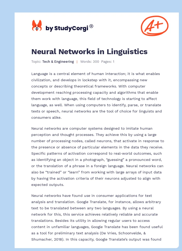 Neural Networks in Linguistics. Page 1