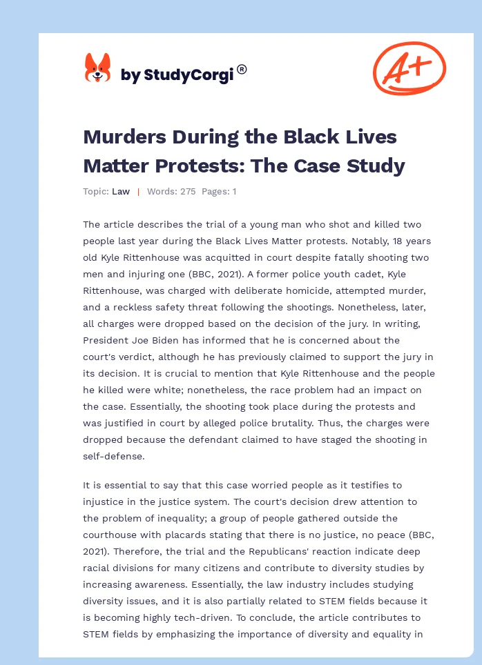 Murders During the Black Lives Matter Protests: The Case Study. Page 1