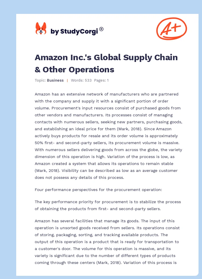 Amazon Inc.'s Global Supply Chain & Other Operations. Page 1