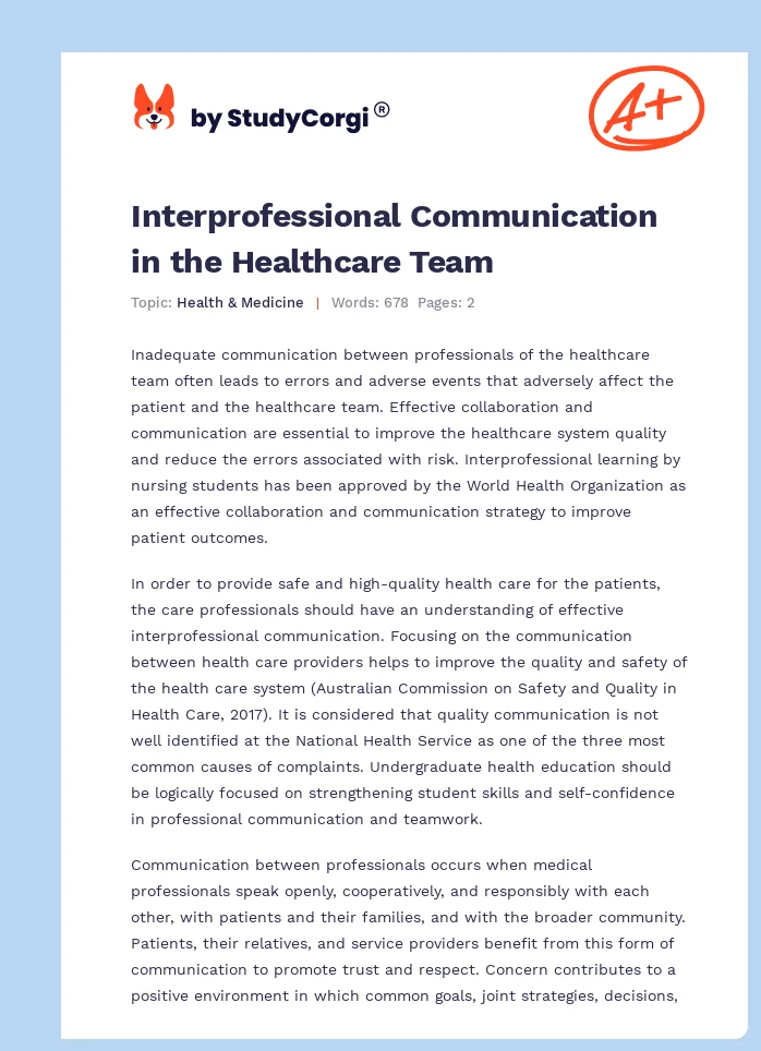 Interprofessional Communication in the Healthcare Team. Page 1