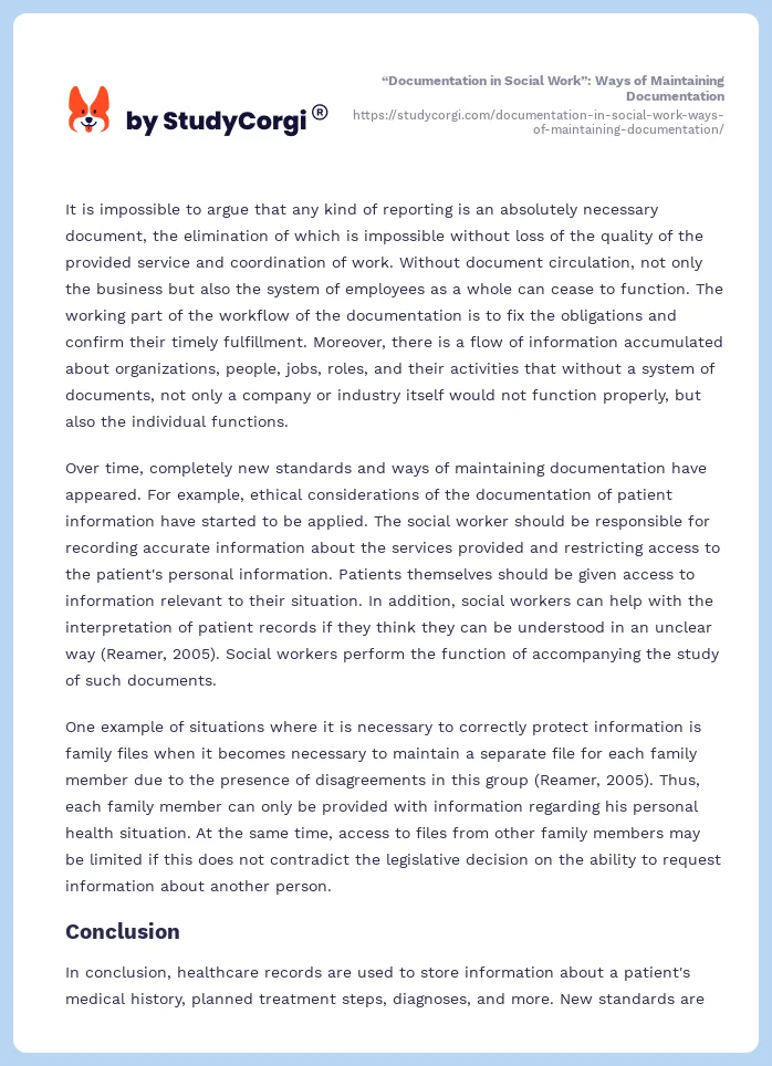 “Documentation in Social Work”: Ways of Maintaining Documentation. Page 2