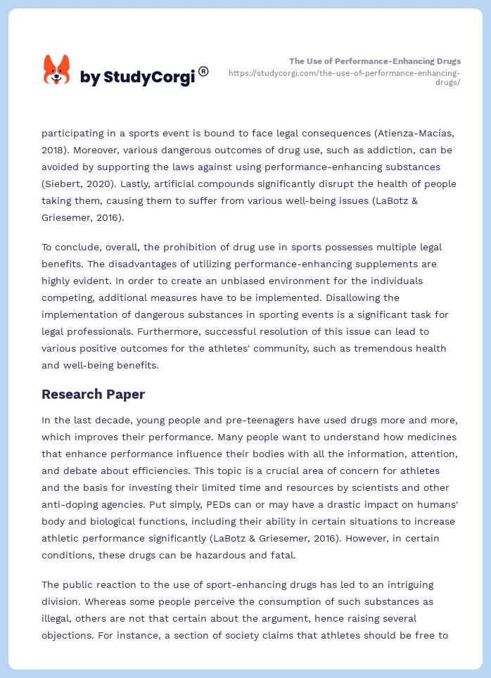 The Use of Performance-Enhancing Drugs. Page 2