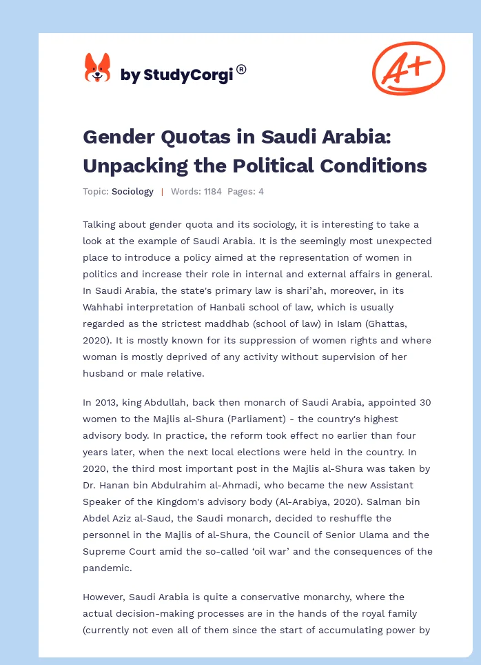 Gender Quotas in Saudi Arabia: Unpacking the Political Conditions. Page 1