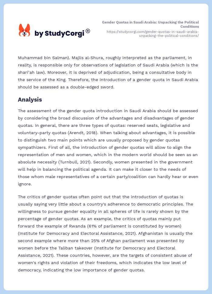 Gender Quotas in Saudi Arabia: Unpacking the Political Conditions. Page 2