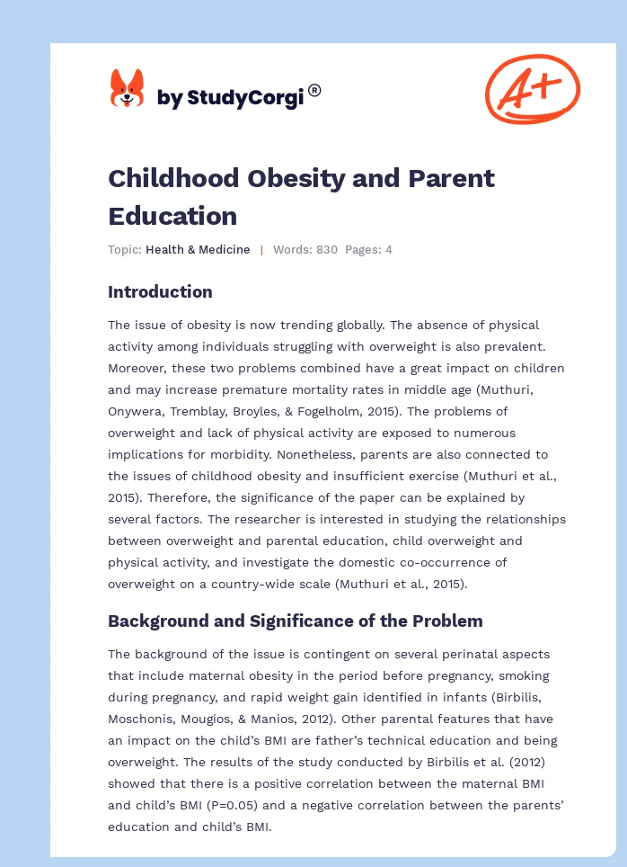 Childhood Obesity and Parent Education. Page 1