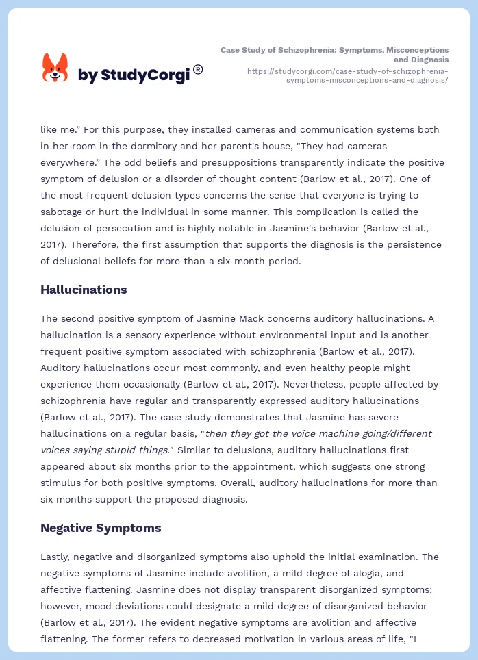 Case Study of Schizophrenia: Symptoms, Misconceptions and Diagnosis. Page 2