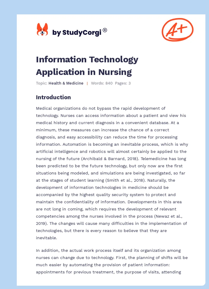 Information Technology Application in Nursing. Page 1