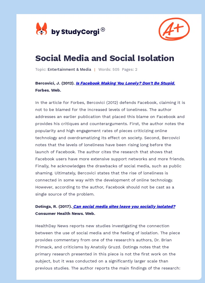Social Media and Social Isolation. Page 1