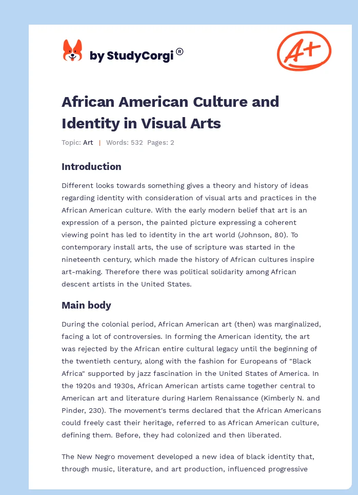 African American Culture and Identity in Visual Arts. Page 1