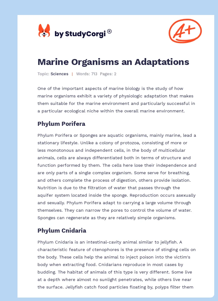 Marine Organisms an Adaptations. Page 1