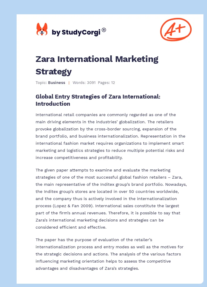 Zara International Marketing Strategy. Page 1