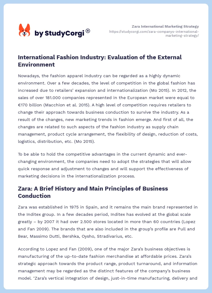 Zara International Marketing Strategy. Page 2