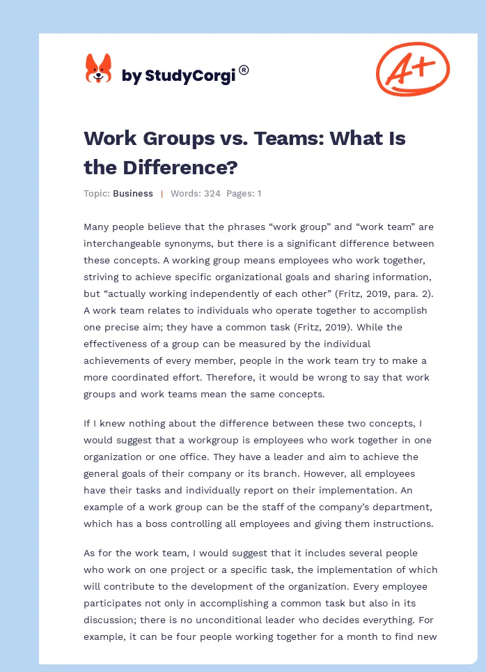 Work Groups vs. Teams: What Is the Difference?. Page 1