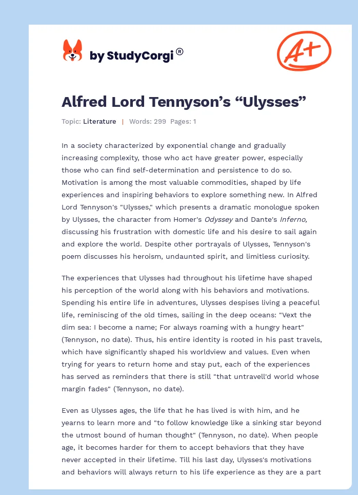 Alfred Lord Tennyson’s “Ulysses”. Page 1