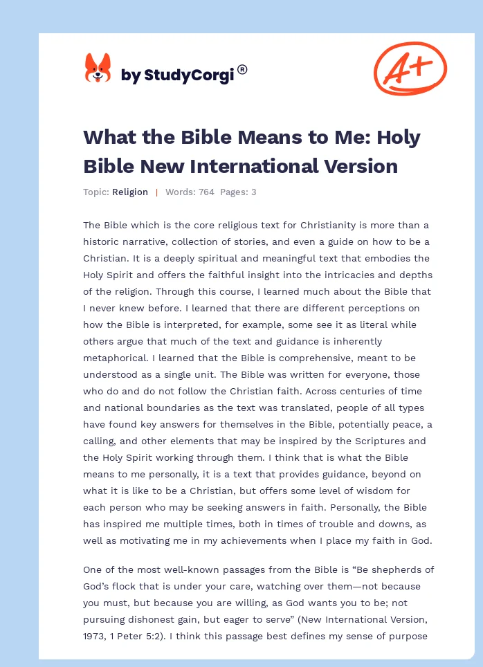 What the Bible Means to Me: Holy Bible New International Version. Page 1