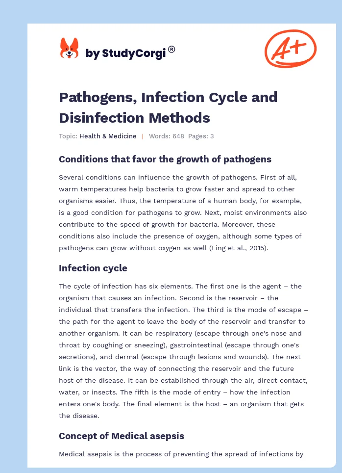 Pathogens, Infection Cycle and Disinfection Methods. Page 1